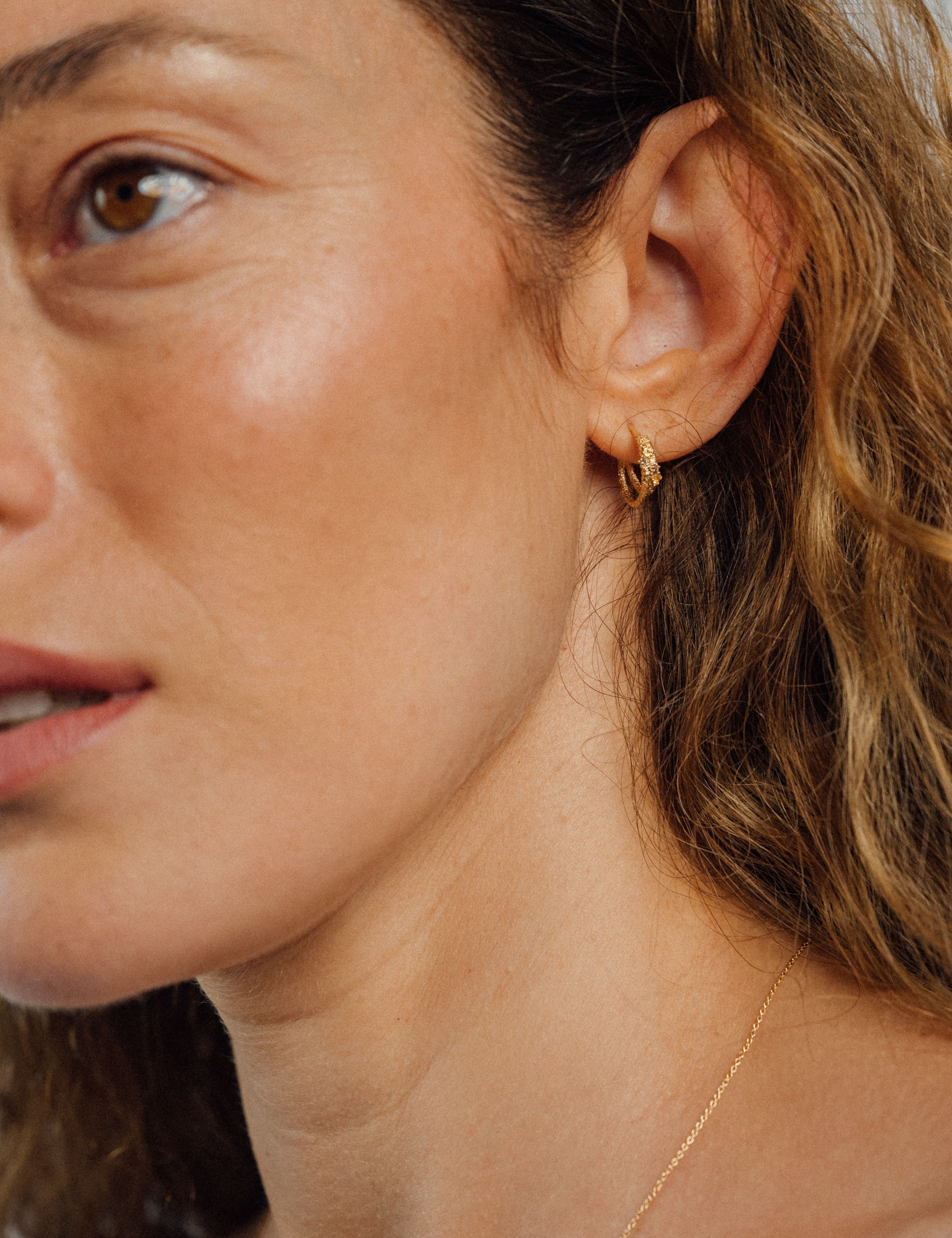 18K Pavé Double Crescent Hoops