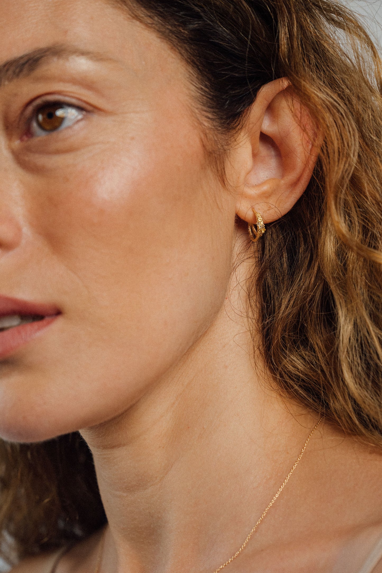 18K Pavé Double Crescent Hoops