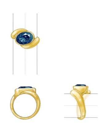 Custom 18KYG Blue Oval Sapphire Ring